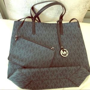 Michael Kors Navy Blue Monogram Tote & Wristlet
